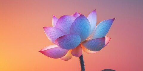 A beautiful lotus flower with vibrant colors stands elegantly against a soft pastel sky, symbolizing peace, enlightenment, and spiritual purity