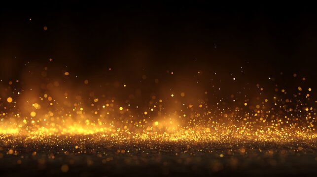 Glistening Gold Dust Golden Bokeh Lights and Particle Effects on a Dark Surface