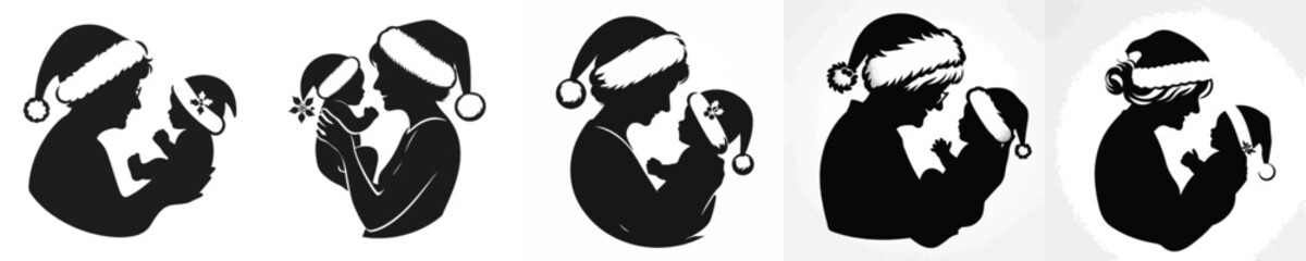 vector silhouette of a grandmother carrying a small child