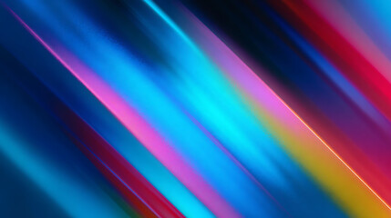 Vibrant neon ribbons flow diagonally across colorful background, creating dynamic visual effect
