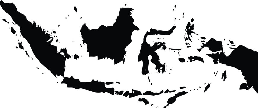 Black Silhouette Map of Indonesia on Transparent Background