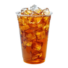 Iced tea plastic cup ice cold beverage refreshing summer drink isolated on transparent background