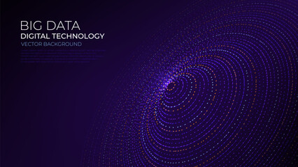 Abstract Big Data visualization background. Futuristic circular sound waves or lines made by cluster of circle particles. Big Data or Cyberspace visualization. Vector Illustration.
