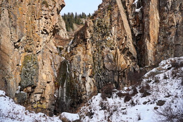 Rock formation, mountainous terrain. Ile-Alatau National Nature Park.