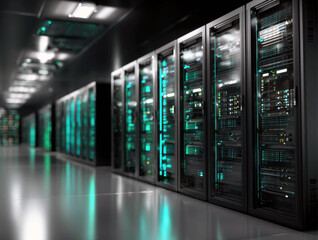 VIew of a Server room data center - storage hosting