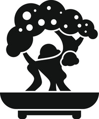 Stylized bonsai tree in a pot, representing the art of cultivating miniature trees