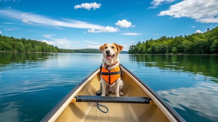 Pet friendly summer destinations concept. Canoeing Adventures on Serene Lakes Surrounded by Natures Beauty