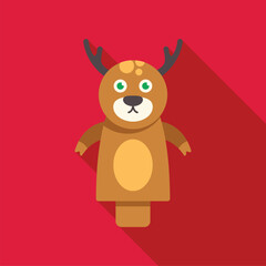 Cute christmas reindeer hand puppet toy on red background, perfect for festive projects and children's designs
