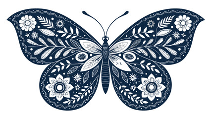 Decorative Butterfly Silhouette with Intricate Truck Art Inspired Details in a Stylized Vector Illustration