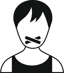 Censorship concept, woman with mouth sealed with tape, unable to speak or express herself