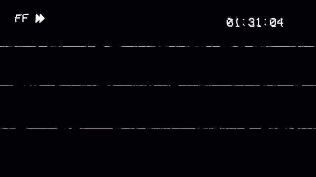 VCR Fast Forward Glitch Effect Overlay Loopable Animation with Analog Static Lines and OSD Timecode 4k video animation seamless loop