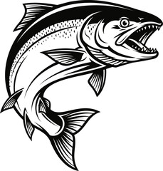 Black and white fish illustration detailed design isolated graphic