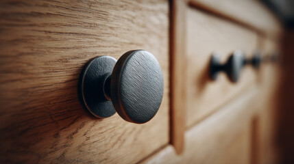 Obraz premium “Furniture assembly featuring sleek black round door handles, highlighting modern hardware and interior design elements.”