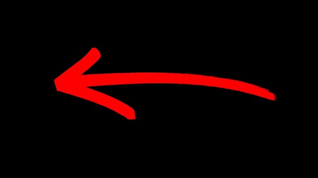 Red rough oil pastel style back pointer animation for UI tutorials presentations creative navigation element hand drawn motion graphics loop asset