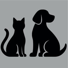 PrintSilhouette of a cat and dog side by side