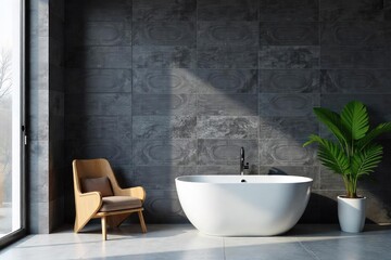 Sleek grey slate tiles create a modern, minimalist interior design feature on a wall, adding texture and sophistication to the room , wall, grey, stone