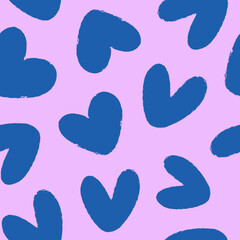 Seamless pattern of blue hand drawn romantic hearts  on a purple background. Design elements for Valentine's Day. Vector illustration