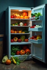 Empty refrigerator, wilted vegetables, overflowing trash can; a stark visual representation of the emotional and physical toll of hunger depression , loneliness, hopelessness