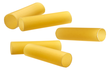 uncooked cannelloni pasta tubes, golden and cylindrical, arranged on a pristine transparent background. photograph.