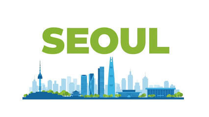 Seoul city skyline with typography vector illustration