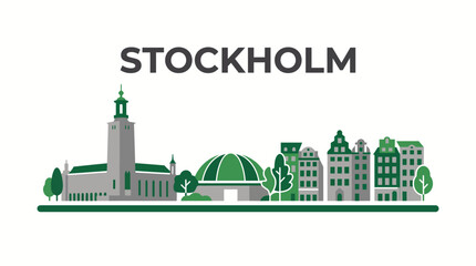 Stockholm City Hall famous buildings cityscape vector illustration