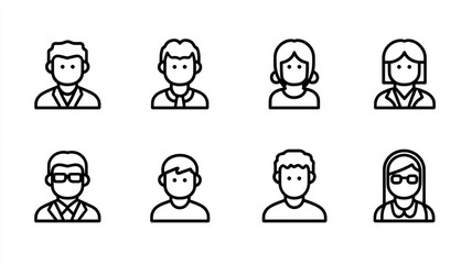 Premium collection of minimalist user interface line icons featuring person profile symbols, account avatars, human figure outlines and contact pictograms in clean modern illustration style on white b