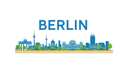 Obraz premium Berlin skyline city landscape flat vector illustration