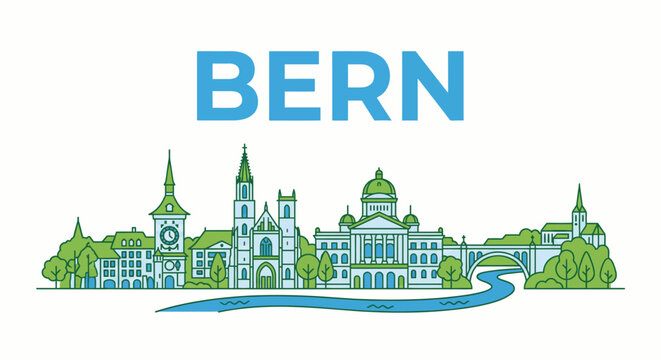 Bern city skyline outline illustration with text vector