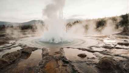 Obraz premium Geyser Erupting in Iceland - A Spectacular Natural Phenomenon.