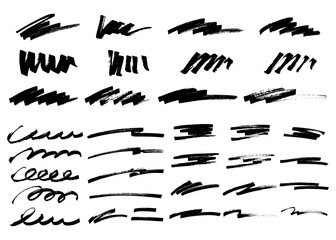 手書きのブラシストローク素材のセット、かすれ、アナログ質感