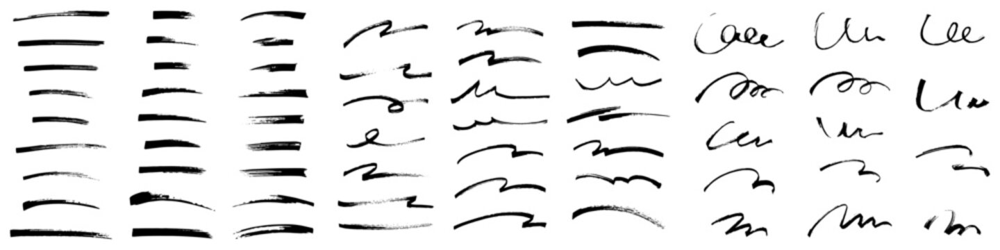 手書きのブラシストローク素材のセット、かすれ、アナログ質感