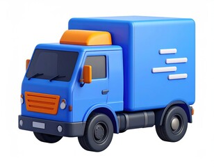 Cartoon blue delivery truck with orange accents