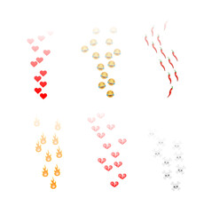 Like icons flying up for live streams. Emoticons. Social media reactions Smile fire poop Funny faces Emoji. Vector