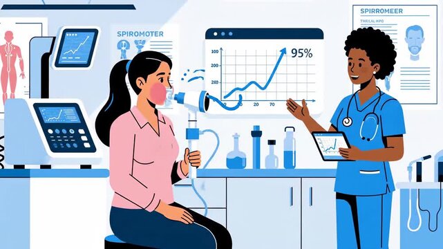 Healthy Lungs: A Medical Professional Performs a Spirometry Test on a Patient