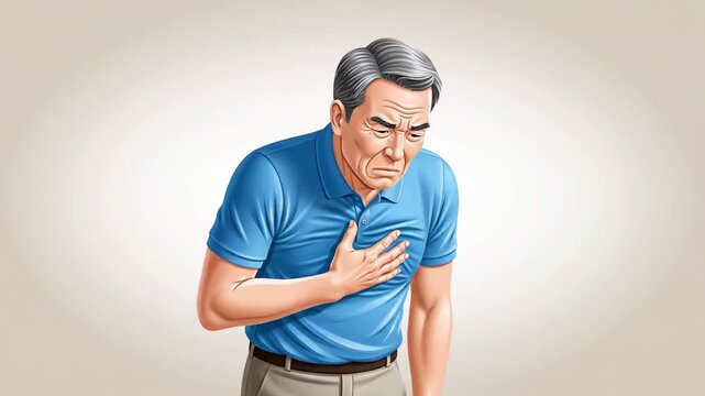 Heart Strain Illustration: An Elderly Person Experiencing Chest Pain Symptoms Detailed