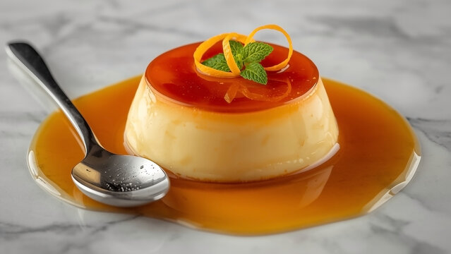 Timeless Dessert: Pale Gold Flan with Mint and Silver