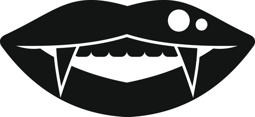 Black silhouette of vampire lips, showcasing sharp fangs and a piercing, creating a spooky yet sensual halloween vibe