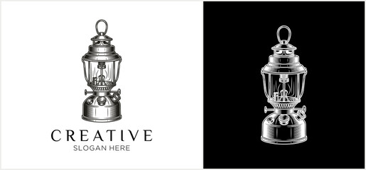 Vintage camping lantern illustration for outdoor adventure.