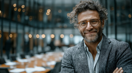 Smiling businessman standing confidently with arms crossed, professional success concept generated AI