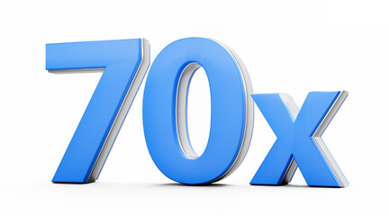 Blue 70x Seventy x Or 70 Times For Advertising And Dynamic Sales Presentations 3D Illustration