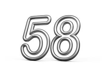 Number Fifty eight 58 Made Of Silver Metallic White Background 3D Illustration