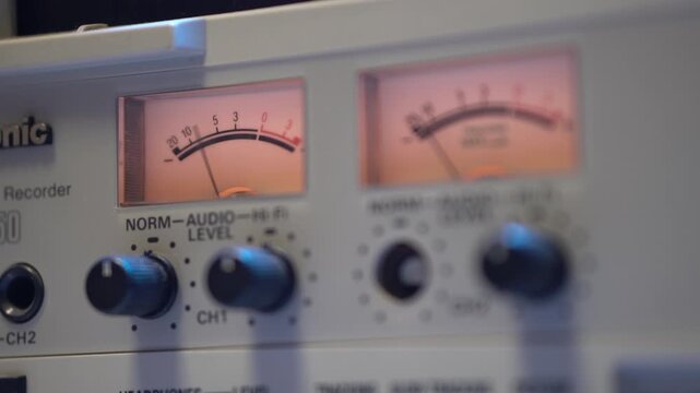 VU Meters of Audio Levels on Professional Player From 1990's, Close Up
