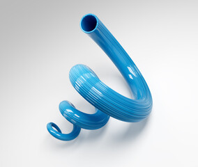 Vibrant blue abstract spiral tube, elegant 3D render on clean white. 3D illustration