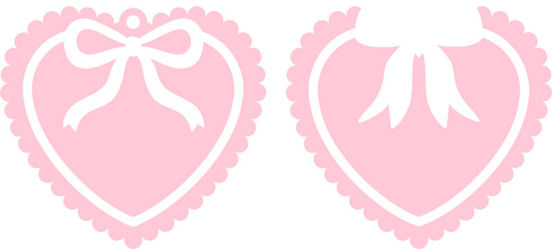 Scalloped Pink Coquette Heart Tags SVG, Laser Cut Files Glowforge Silhouette Cricut, Personalized Name Keychain, Basket Wooden Acrylic