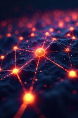 A network of interconnected nodes glowing brightly, symbolizing digital connectivity and seamless interaction in a futuristic technological landscape , circuit, wireframe, interaction