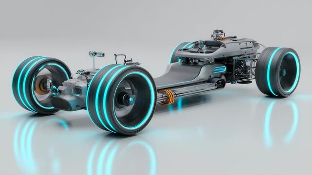 Innovative electric car chassis designed for high performance and efficiency showcased in a modern studio environment