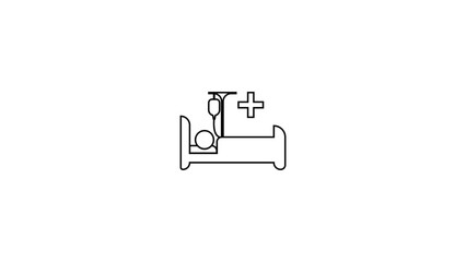 Hospital bed icon with patient receiving IV saline, medical treatment vector, nurse care illustration, healthcare symbol, patient monitoring, hospital vector design, medical icon