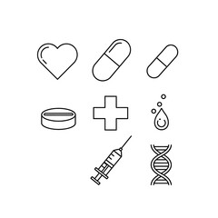 Essential medical icons symbolizing healthcare, research, and wellness for innovative design projects and digital content creation.