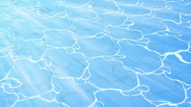 Clear Blue Water Surface with Sun Reflection Caustics, Water Ripple Effect, Serene Background for Stock Video Projects