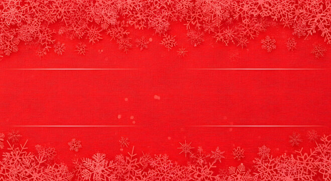 Abstract red christmas background with decorative white snowflakes on top and bottom borders